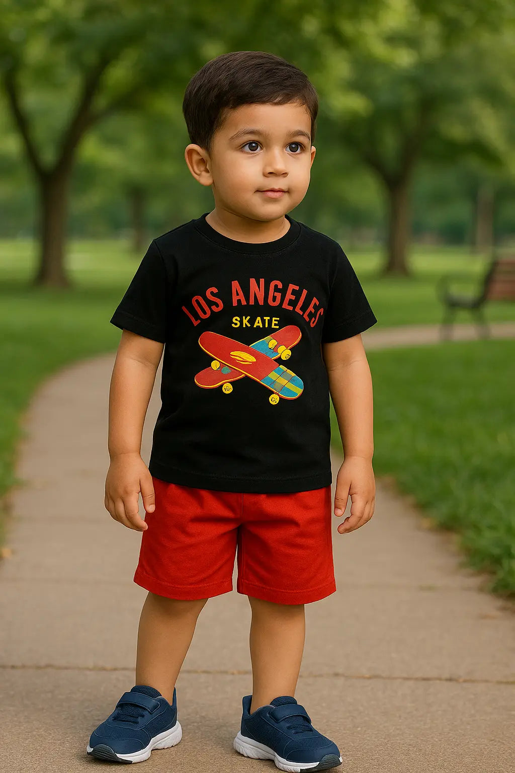Kids Wear Los Angeles Suit-Black Red T-shirt & Red Short