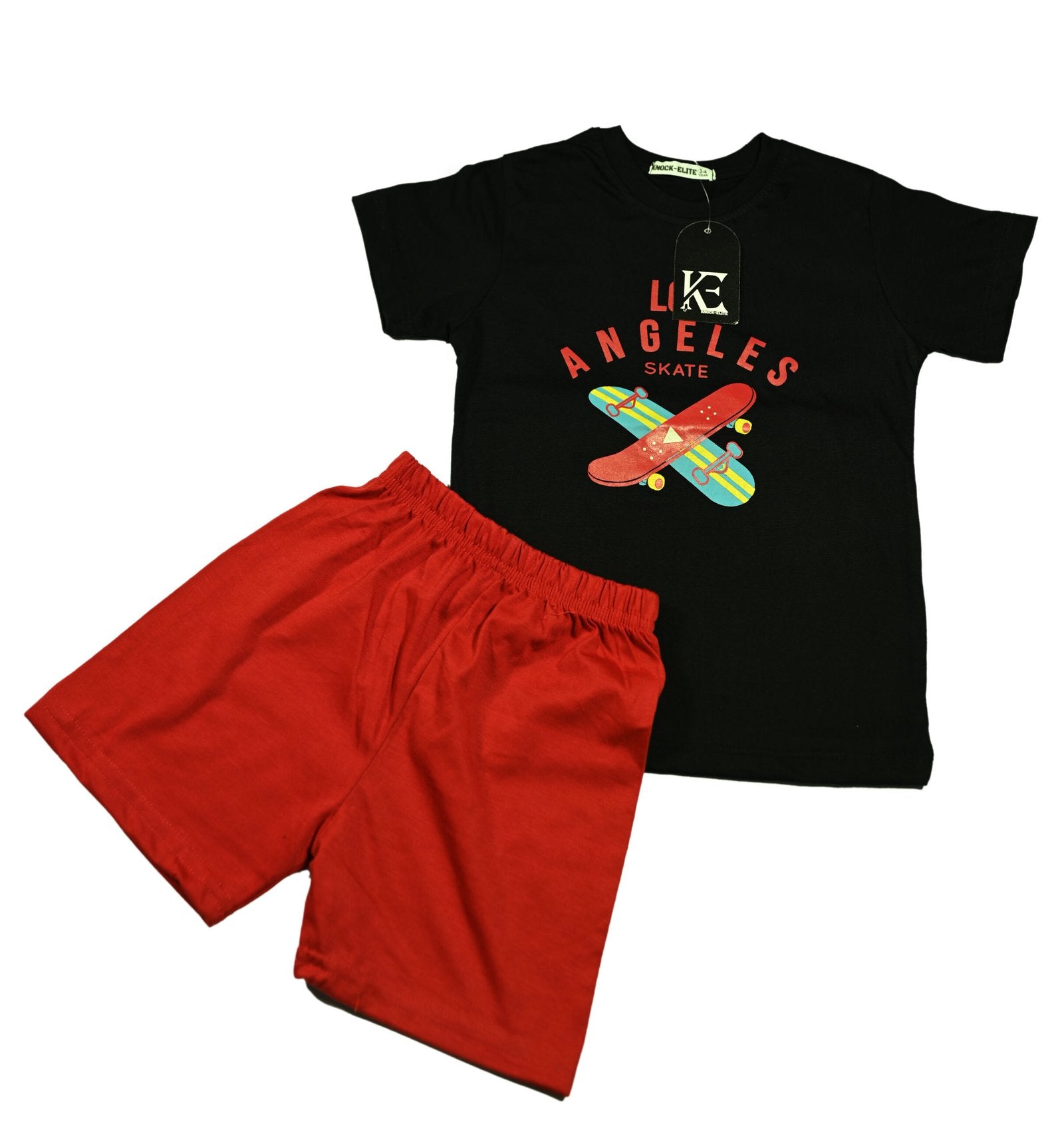 Kids Wear Los Angeles Suit-Black Red T-shirt & Red Short